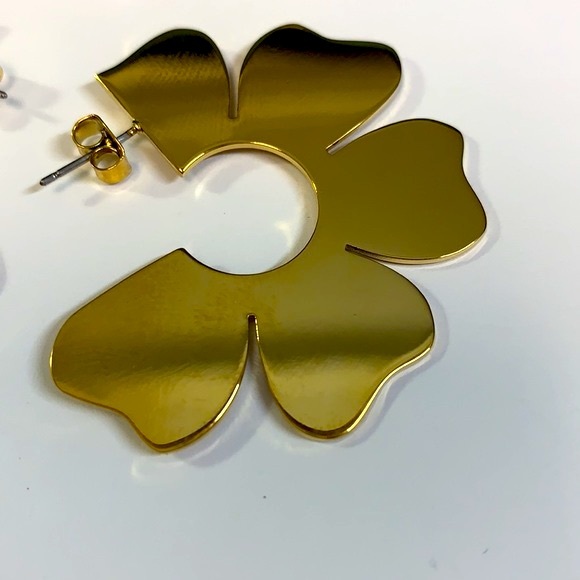 J.Crew Gold Blossom Drop Hoop Earrings - Picture 6 of 7